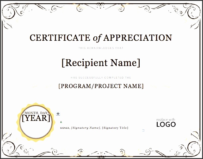 certificate of appreciation microsoft word