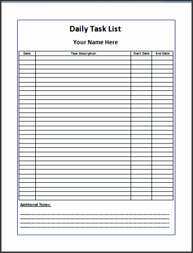 daily task list template