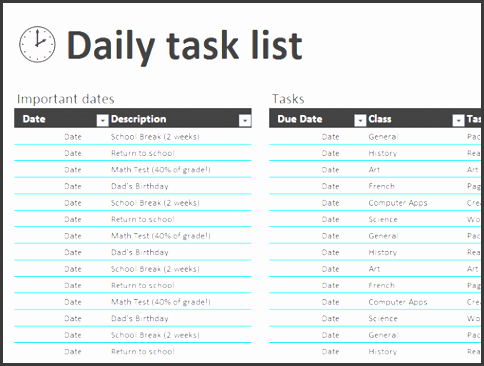 daily task list template