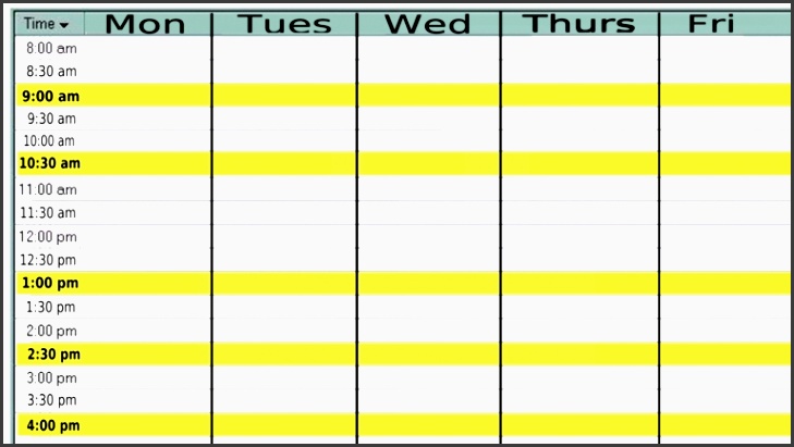 week calendar with times
