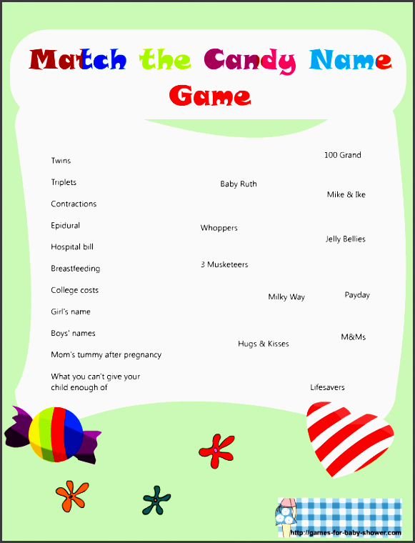 baby shower match the candy name game printable green
