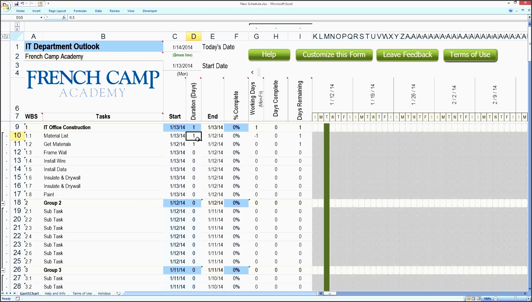 how to build a schedule with excel from construction office online