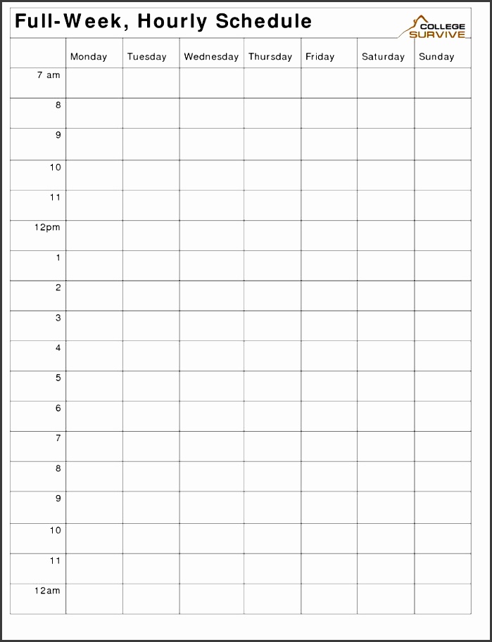 printable weekly hourly schedule template more