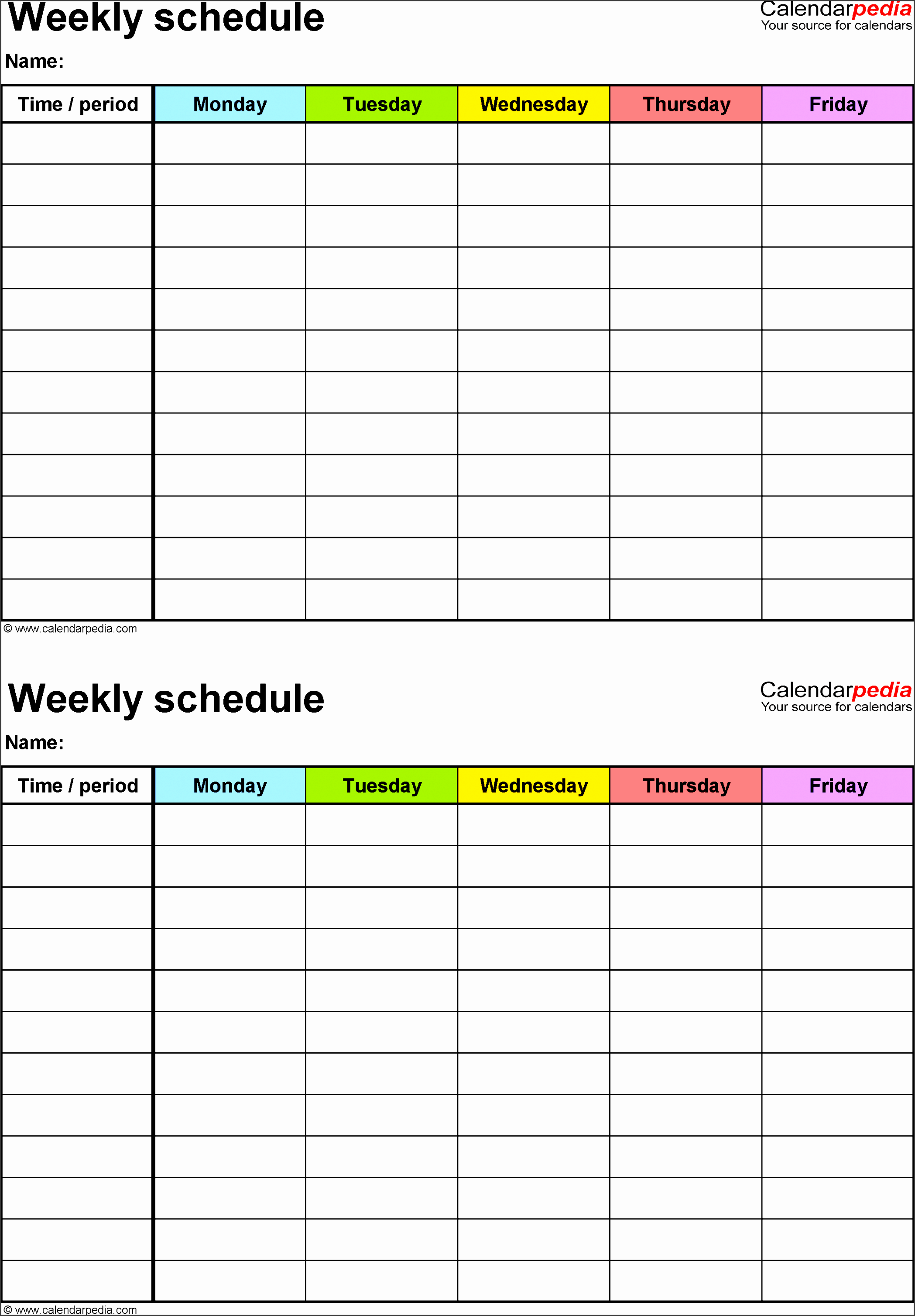 weekly schedule template for excel version 3 2 schedules on one page portrait