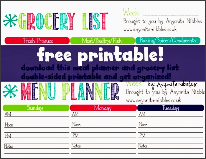 free online t meal planner and grocery list