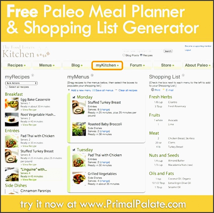 free paleo online meal planner