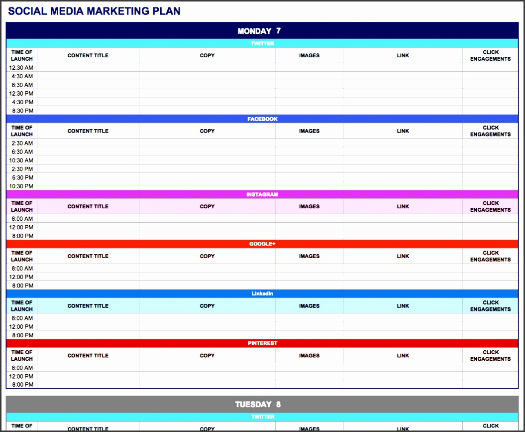 social media marketing plan excel