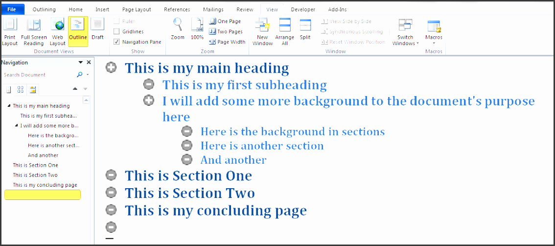 outline view word training courses london