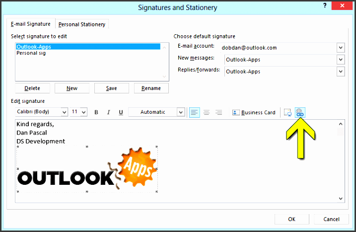 hyperlink outlook signature image