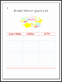 birdal shower guest template