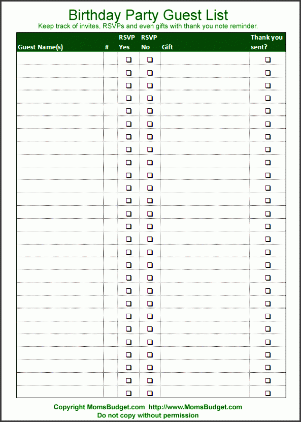 6 party guest list template memo templates guccu birthday party guest list printable