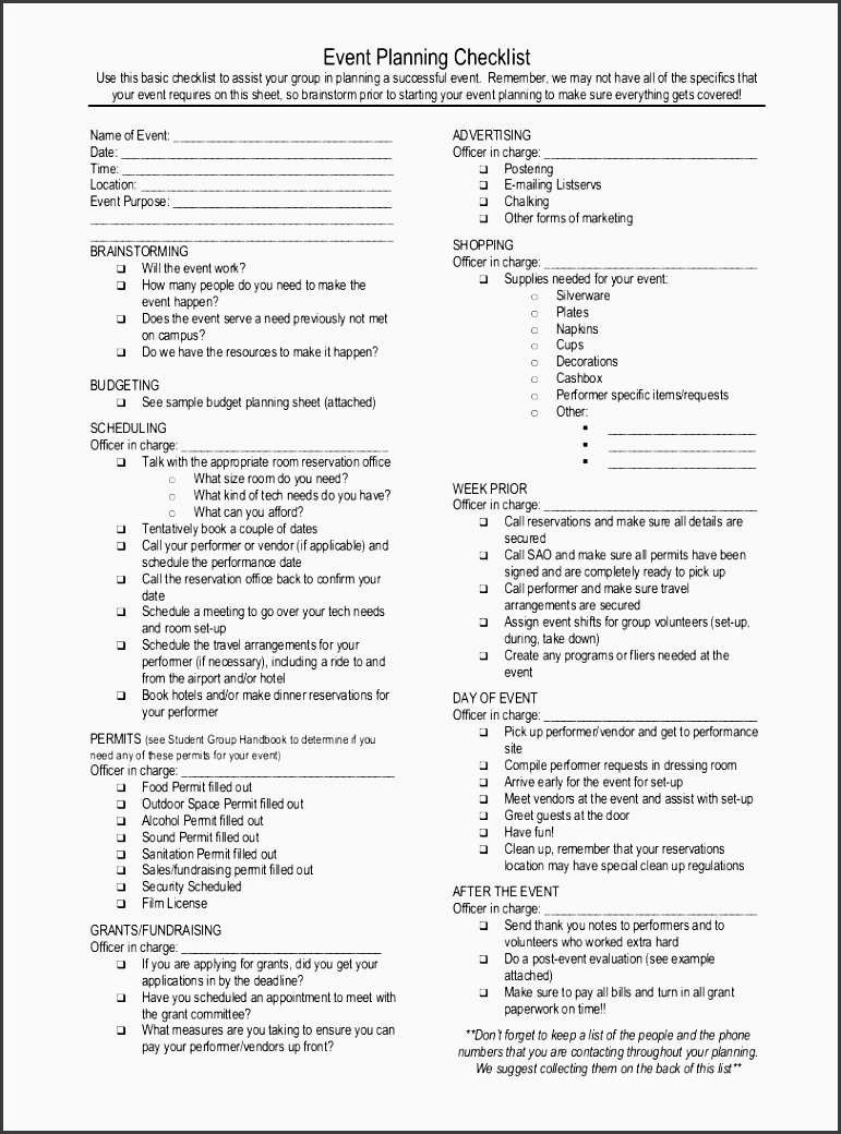 printable event planning checklist sample