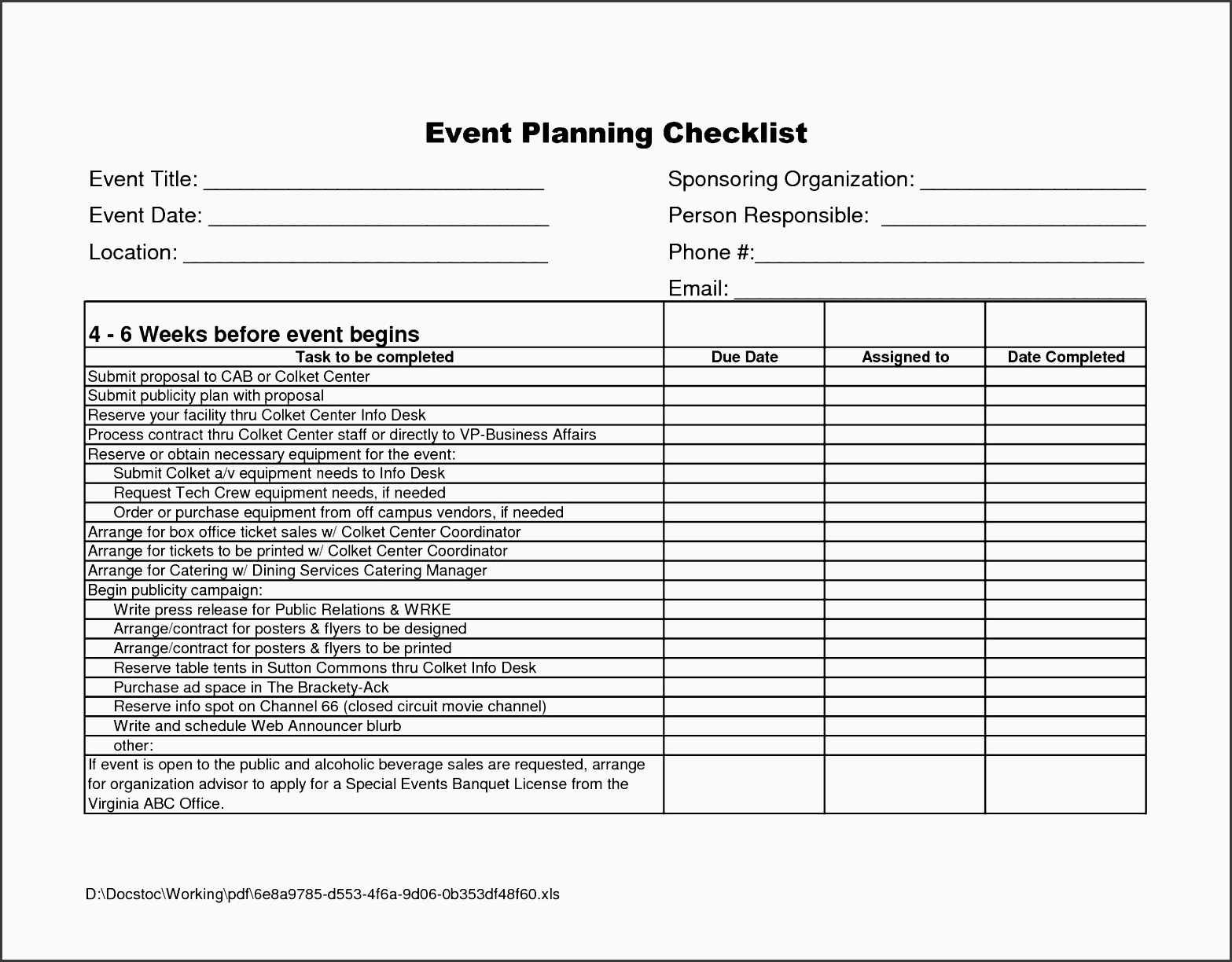 checklist template excel