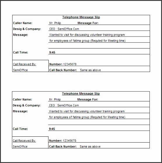 phone message template excel