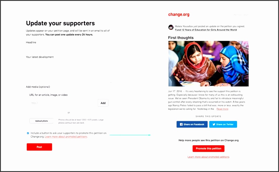 in the petition update poser left the petition starter can check the box