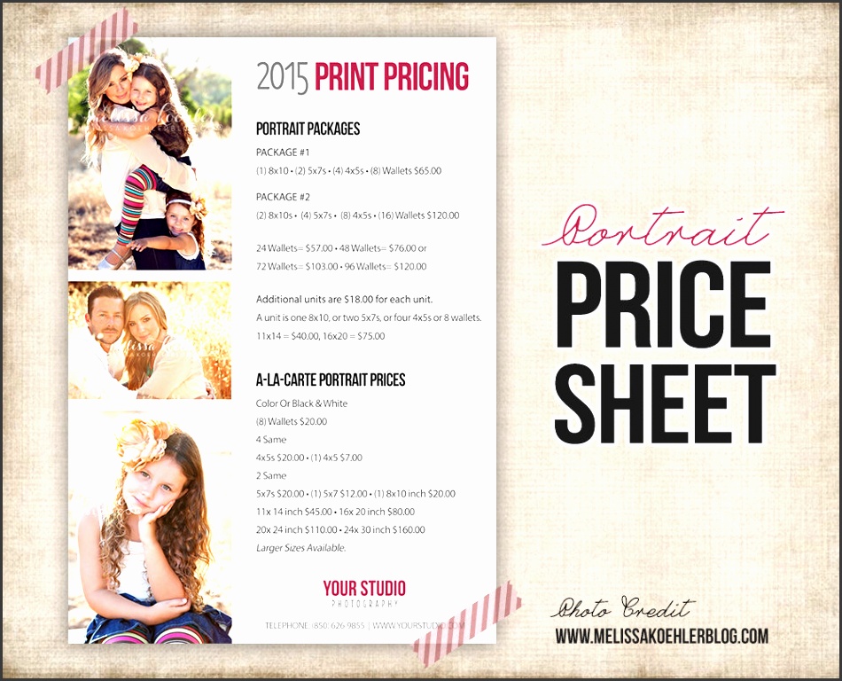 photography portrait price list photo price sheet marketing for photographers photoshop template pricing psd instant