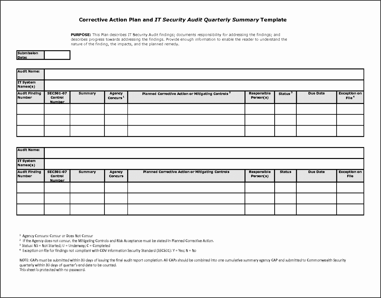 printable corrective action plan template