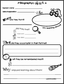 my biography exploration report book report sheet for kids template form
