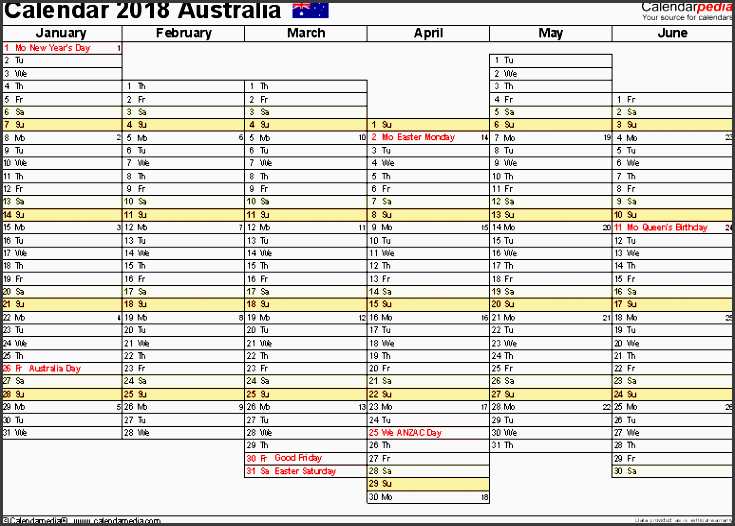 template 6 2019 calendar australia for pdf months horizontally 2 pages days