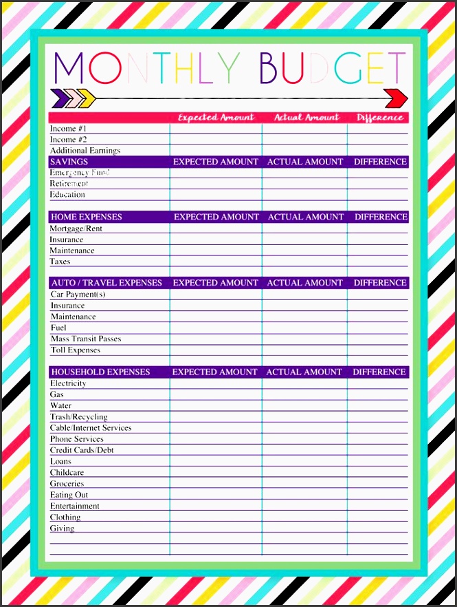 free printable monthly bud worksheet
