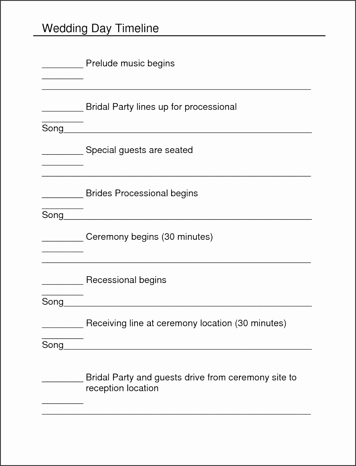 wedding reception itinerary template full size