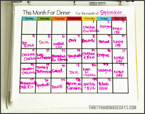 printable meal planning template thirty handmade days save