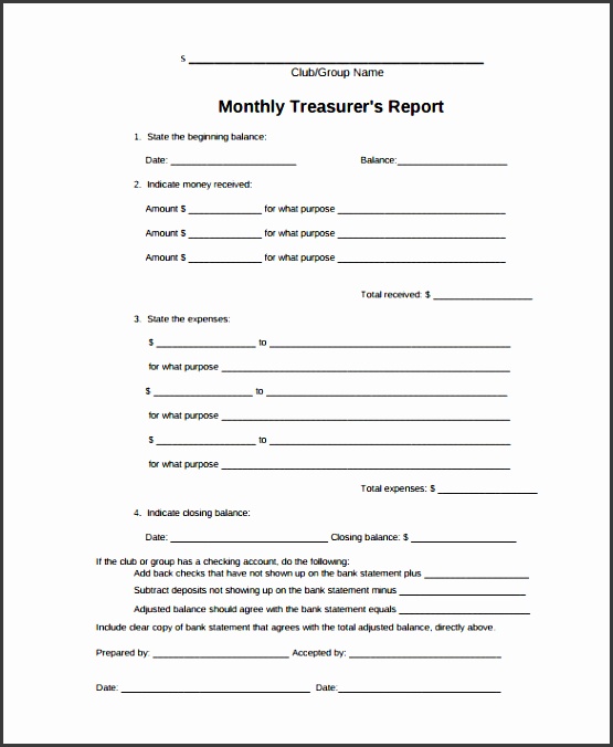 treasurer report template 10 free sample example format free