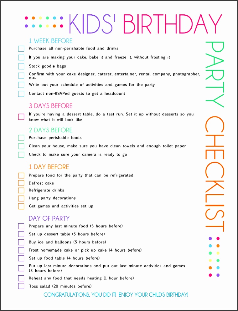 free printable kids party planning checklist