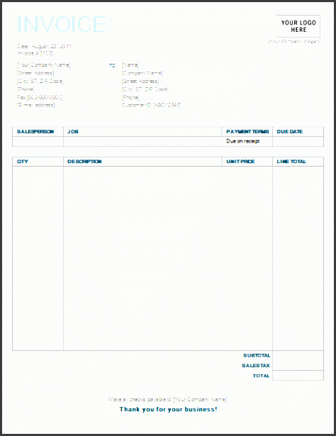 brilliant printable billing invoice template with blank table form and pany information detail an image