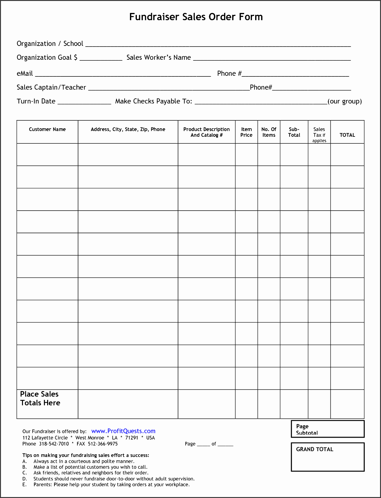fundraiser order form fundraiser order form template