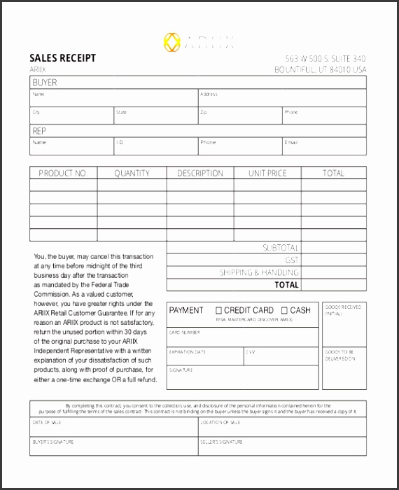 blank sales receipt form