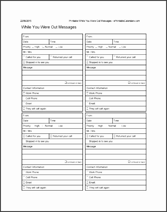 phone message template excel