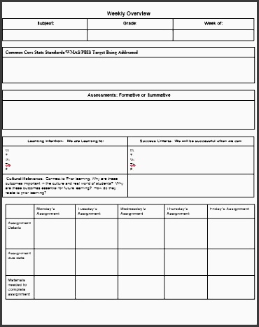 weekly lesson plan template for mon core more