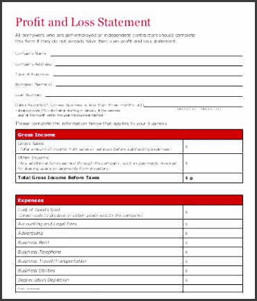business profit and loss statement form