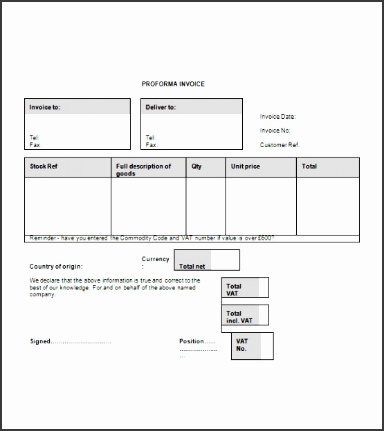 the proforma invoice template is a concise invoice template which stores the invoice id the delivering address the stock reference the full description