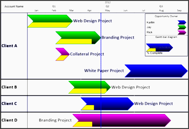 project plan built based on salesforce report data using excel and onepager express