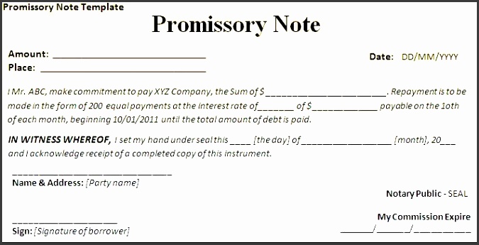 promissory note template