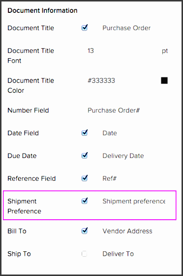 purchase order specific header