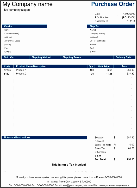 purchase order screenshot