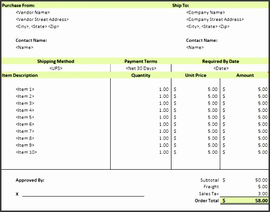 purchase order excel template free