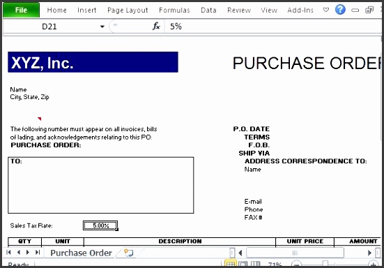 clean and professional purchase order form