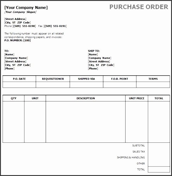 purchase order with unit price