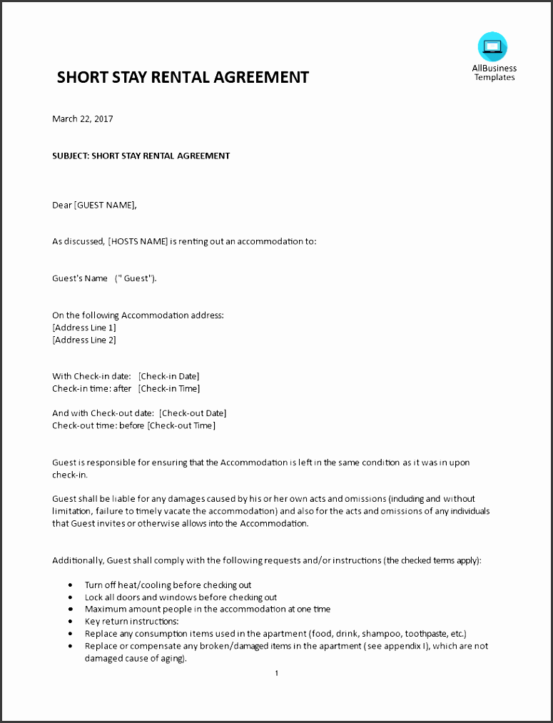 simple shortterm rental agreement main image template