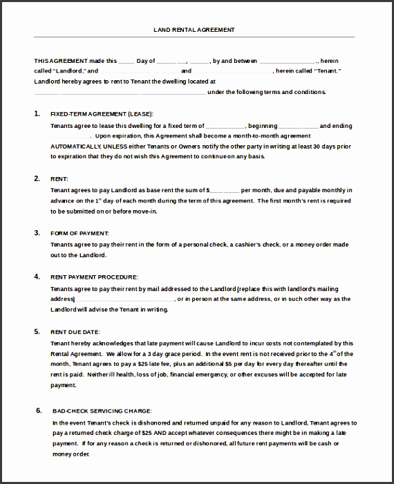 land simple rental agreement doc format