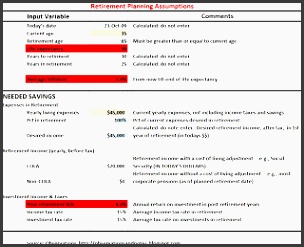 retirement planning assumptions for excel spreadsheet calculator