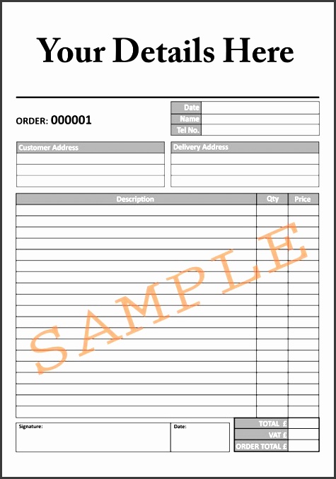 sample order form for free