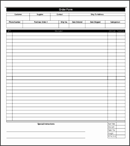 order list template excel