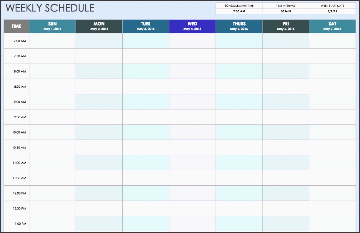 weekly schedule template excel