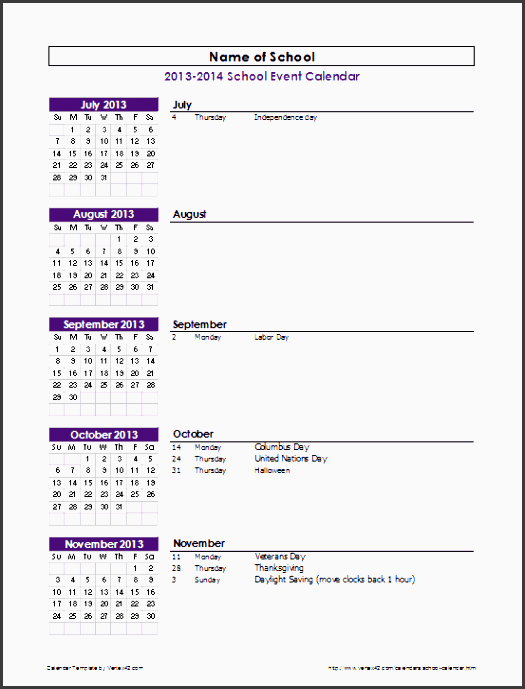 school year event calendar
