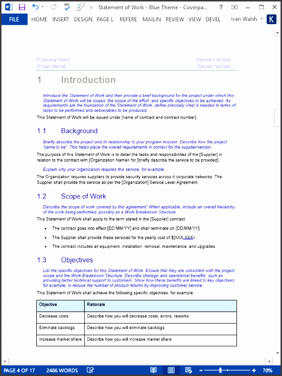 statement of work template red theme